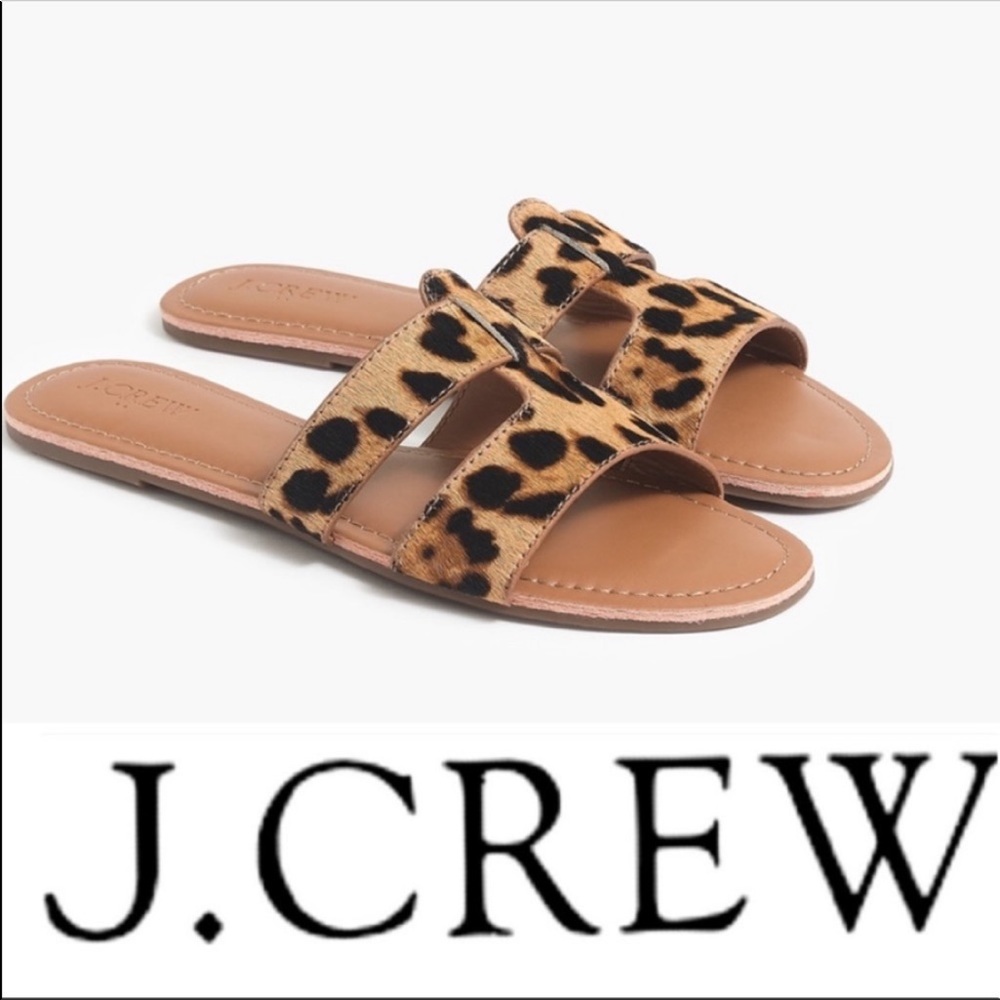 J Crew Calf Hair Beachside Leopard Slides Sandals Size 6 NWT